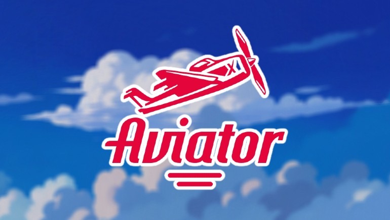 Logotipo de Aviator sobre fondo de cielo azul